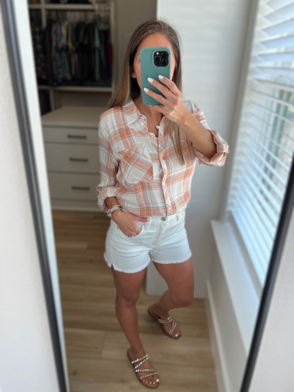 Lightweight Plaid Button-up - Terracotta - Picture 8 of 12
